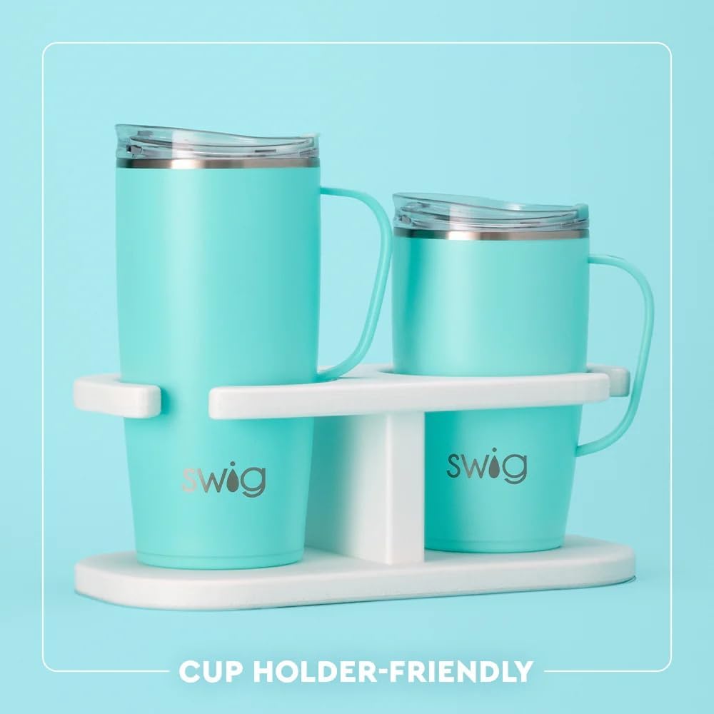18oz Travel Mug, Insulated Tumbler with Handle and Lid, Cup Holder Friendly, Dishwasher Safe, Stainless Steel, Travel Coffee Cup (Aqua)