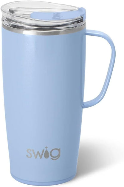 18oz Travel Mug, Insulated Tumbler with Handle and Lid, Cup Holder Friendly, Dishwasher Safe, Stainless Steel, Travel Coffee Cup (Aqua)