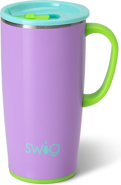 18oz Travel Mug, Insulated Tumbler with Handle and Lid, Cup Holder Friendly, Dishwasher Safe, Stainless Steel, Travel Coffee Cup (Aqua)
