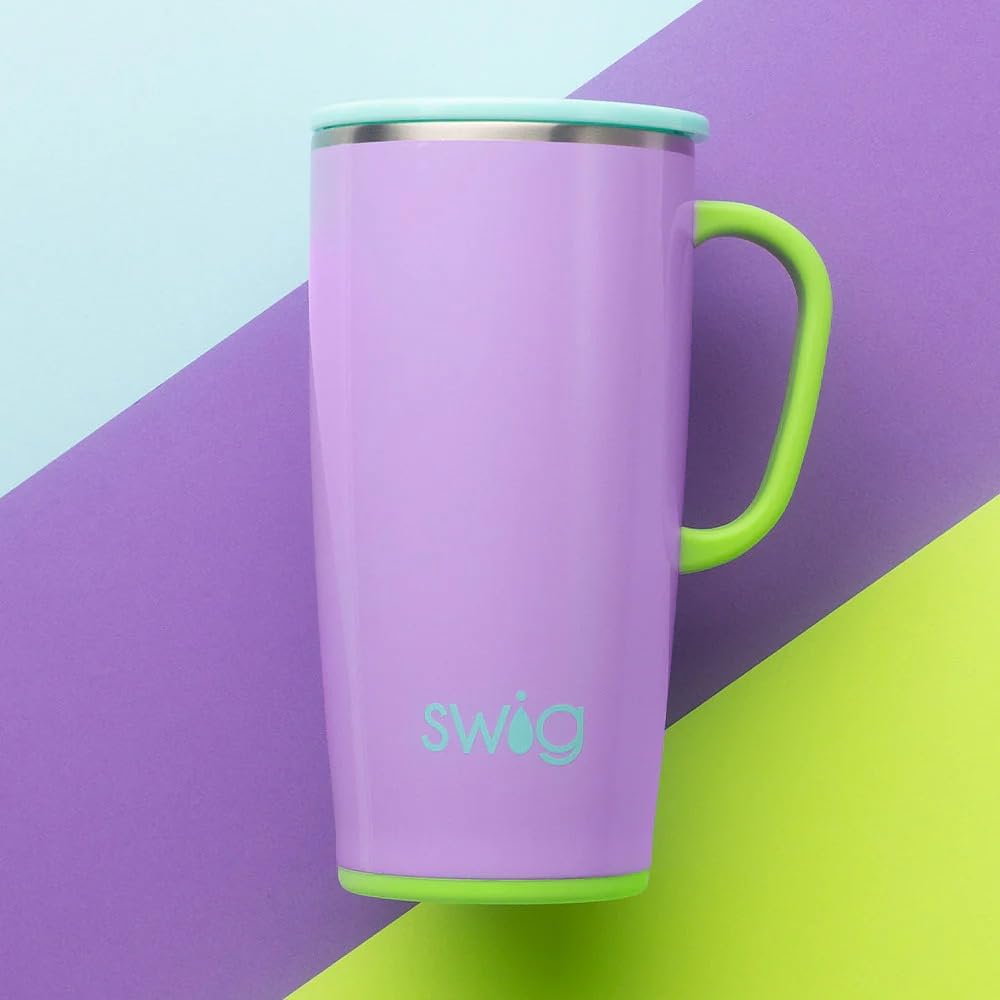 18oz Travel Mug, Insulated Tumbler with Handle and Lid, Cup Holder Friendly, Dishwasher Safe, Stainless Steel, Travel Coffee Cup (Aqua)