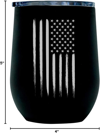 Army Steel Stemless Outdoor Wine Glass Tumbler, 12 oz Double Wall Vacuum Insulated Whiskey Tumbler–Matte Black with US Army logo and Lid