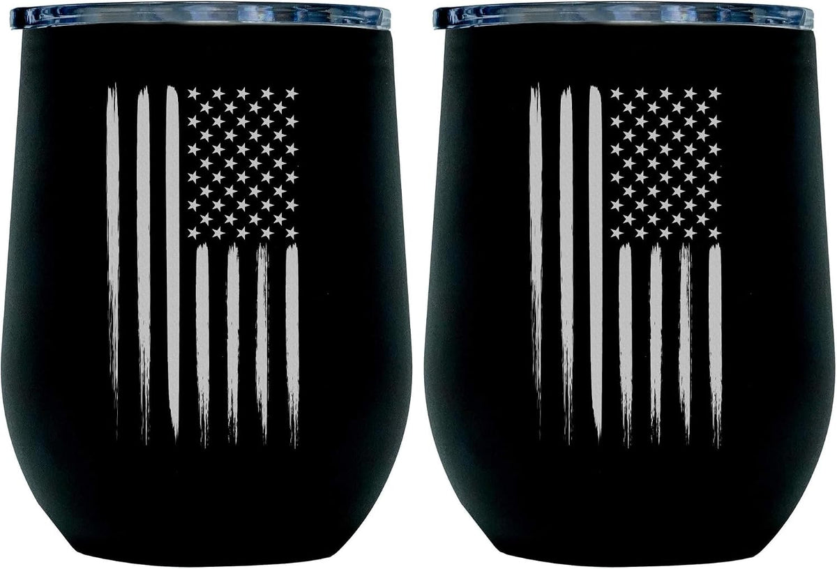 Army Steel Stemless Outdoor Wine Glass Tumbler, 12 oz Double Wall Vacuum Insulated Whiskey Tumbler–Matte Black with US Army logo and Lid