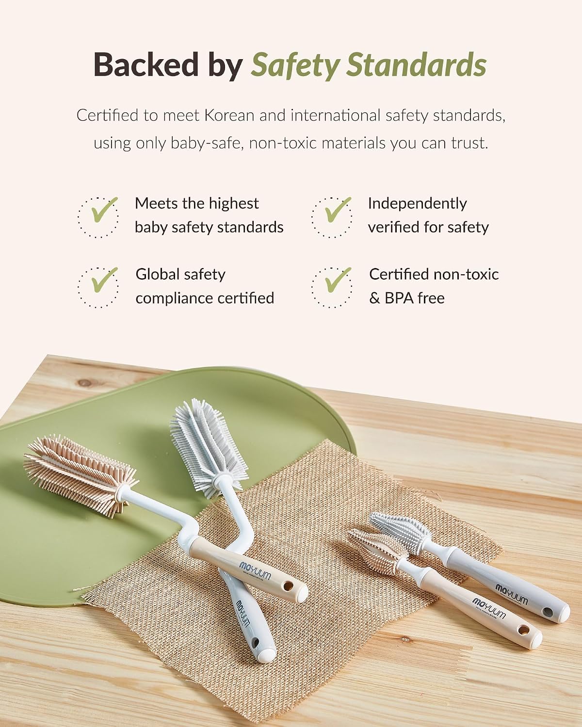 Silicone Baby Bottle and Nipple Brush Set | Made in Korea, 360 Degree Rotating Handle, Soft Bristles, Hanging Hole for Quick Drying and Storage, Dishwasher Safe (Cool Grey)