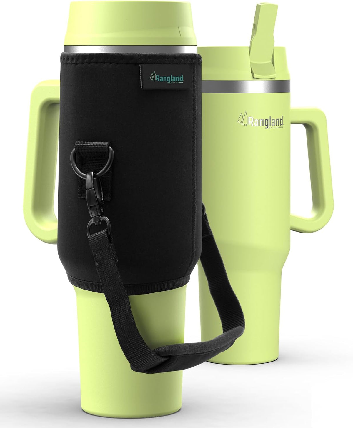 Leak-proof 40 oz Tumbler with Handle and Carrier Bag, Spill-proof Insulated Water Bottle Cup with Sport Straw Lid and Padded Hand Strap, Neoprene (Light Cream)
