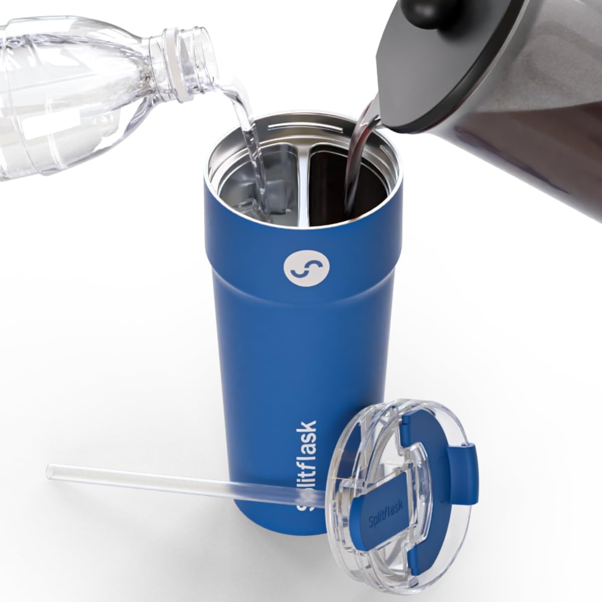 2-in-1 Hot & Cold Vacuum Insulated 30oz Tumblers, Stainless Steel Dual Chamber, Leak-Proof Lid, BPA-Free, Fits Cup Holder, Travel Coffee Mug, Split Cup, 2 Drink, 2 Sides, Coffee & Water (Silver)