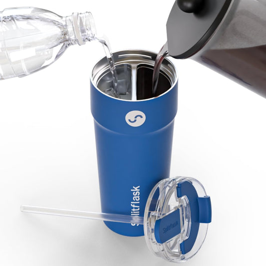 2-in-1 Hot & Cold Vacuum Insulated 30oz Tumblers, Stainless Steel Dual Chamber, Leak-Proof Lid, BPA-Free, Fits Cup Holder, Travel Coffee Mug, Split Cup, 2 Drink, 2 Sides, Coffee & Water (Silver)