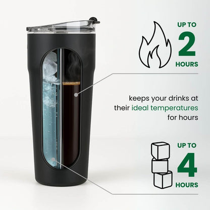 2-in-1 Hot & Cold Vacuum Insulated 30oz Tumblers, Stainless Steel Dual Chamber, Leak-Proof Lid, BPA-Free, Fits Cup Holder, Travel Coffee Mug, Split Cup, 2 Drink, 2 Sides, Coffee & Water (Silver)