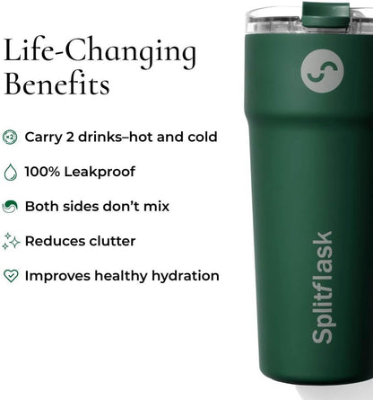 2-in-1 Hot & Cold Vacuum Insulated 30oz Tumblers, Stainless Steel Dual Chamber, Leak-Proof Lid, BPA-Free, Fits Cup Holder, Travel Coffee Mug, Split Cup, 2 Drink, 2 Sides, Coffee & Water (Silver)