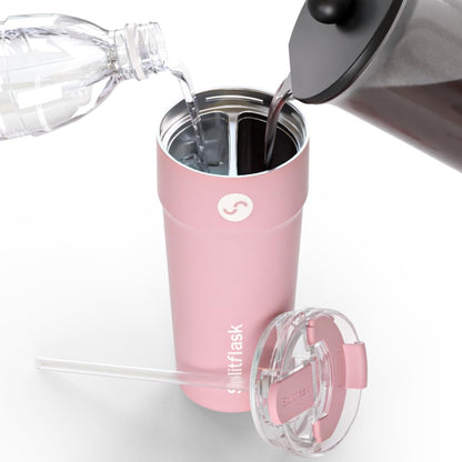 2-in-1 Hot & Cold Vacuum Insulated 30oz Tumblers, Stainless Steel Dual Chamber, Leak-Proof Lid, BPA-Free, Fits Cup Holder, Travel Coffee Mug, Split Cup, 2 Drink, 2 Sides, Coffee & Water (Silver)