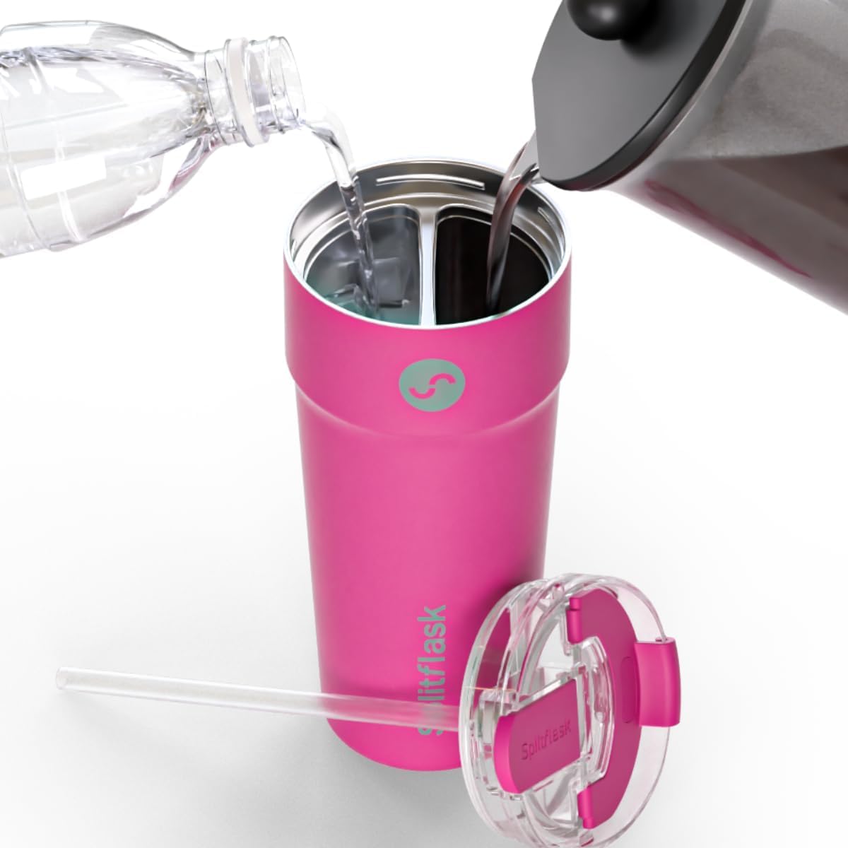 2-in-1 Hot & Cold Vacuum Insulated 30oz Tumblers, Stainless Steel Dual Chamber, Leak-Proof Lid, BPA-Free, Fits Cup Holder, Travel Coffee Mug, Split Cup, 2 Drink, 2 Sides, Coffee & Water (Silver)