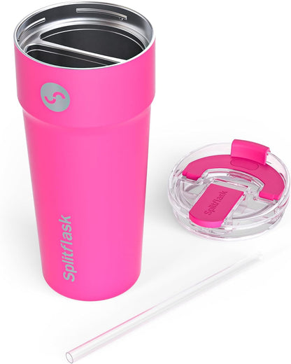 2-in-1 Hot & Cold Vacuum Insulated 30oz Tumblers, Stainless Steel Dual Chamber, Leak-Proof Lid, BPA-Free, Fits Cup Holder, Travel Coffee Mug, Split Cup, 2 Drink, 2 Sides, Coffee & Water (Silver)