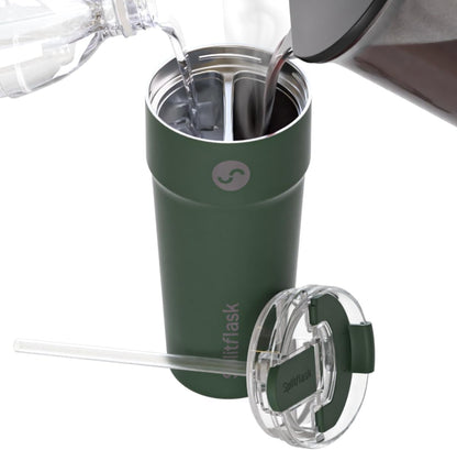 2-in-1 Hot & Cold Vacuum Insulated 30oz Tumblers, Stainless Steel Dual Chamber, Leak-Proof Lid, BPA-Free, Fits Cup Holder, Travel Coffee Mug, Split Cup, 2 Drink, 2 Sides, Coffee & Water (Silver)