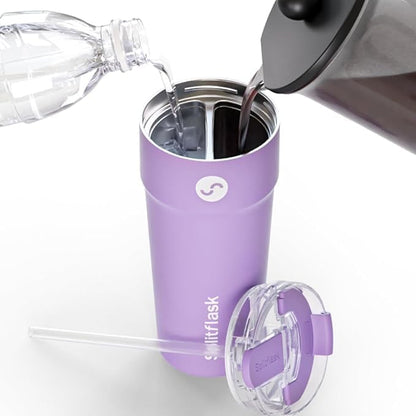 2-in-1 Hot & Cold Vacuum Insulated 30oz Tumblers, Stainless Steel Dual Chamber, Leak-Proof Lid, BPA-Free, Fits Cup Holder, Travel Coffee Mug, Split Cup, 2 Drink, 2 Sides, Coffee & Water (Silver)