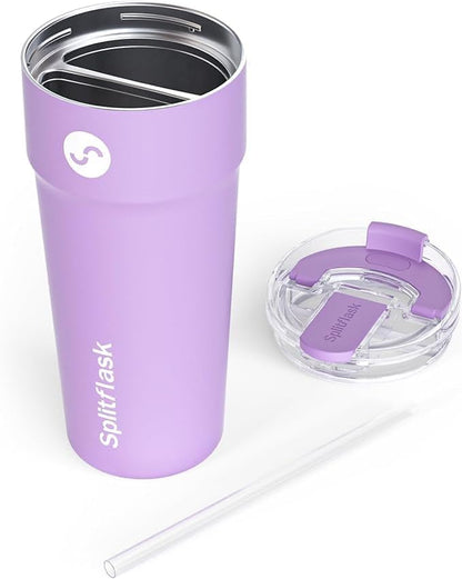 2-in-1 Hot & Cold Vacuum Insulated 30oz Tumblers, Stainless Steel Dual Chamber, Leak-Proof Lid, BPA-Free, Fits Cup Holder, Travel Coffee Mug, Split Cup, 2 Drink, 2 Sides, Coffee & Water (Silver)