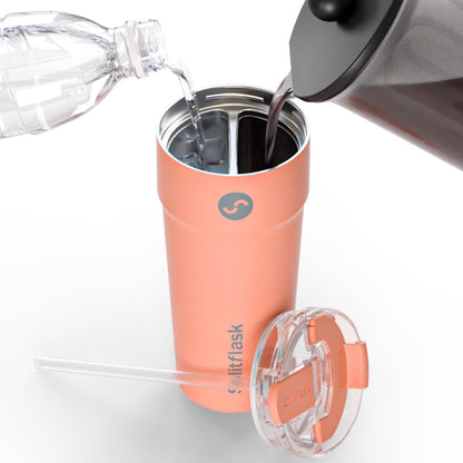 2-in-1 Hot & Cold Vacuum Insulated 30oz Tumblers, Stainless Steel Dual Chamber, Leak-Proof Lid, BPA-Free, Fits Cup Holder, Travel Coffee Mug, Split Cup, 2 Drink, 2 Sides, Coffee & Water (Silver)