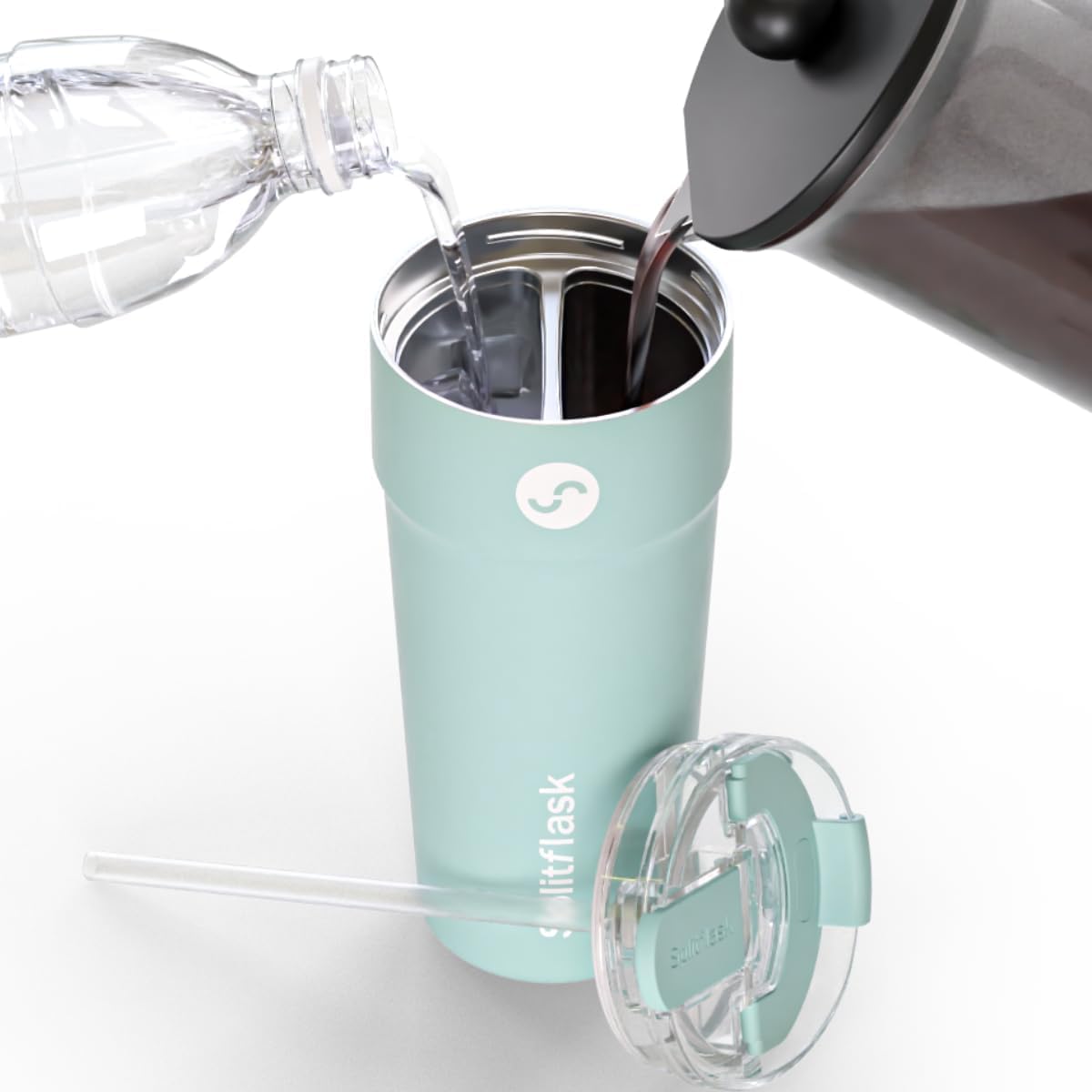 2-in-1 Hot & Cold Vacuum Insulated 30oz Tumblers, Stainless Steel Dual Chamber, Leak-Proof Lid, BPA-Free, Fits Cup Holder, Travel Coffee Mug, Split Cup, 2 Drink, 2 Sides, Coffee & Water (Silver)