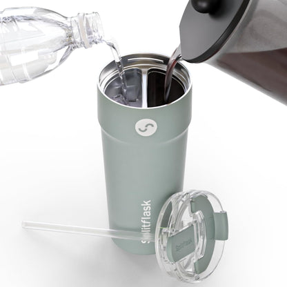 2-in-1 Hot & Cold Vacuum Insulated 30oz Tumblers, Stainless Steel Dual Chamber, Leak-Proof Lid, BPA-Free, Fits Cup Holder, Travel Coffee Mug, Split Cup, 2 Drink, 2 Sides, Coffee & Water (Silver)