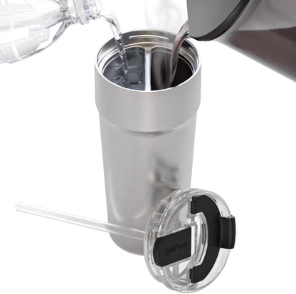 2-in-1 Hot & Cold Vacuum Insulated 30oz Tumblers, Stainless Steel Dual Chamber, Leak-Proof Lid, BPA-Free, Fits Cup Holder, Travel Coffee Mug, Split Cup, 2 Drink, 2 Sides, Coffee & Water (Silver)