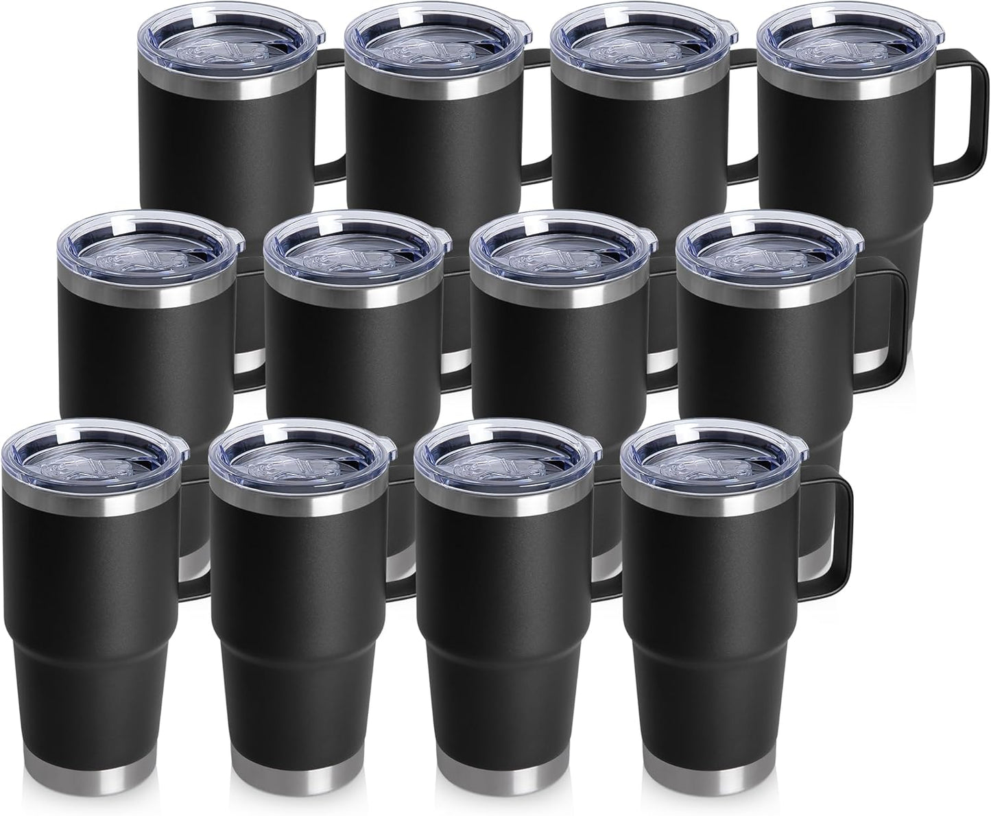20oz Tumbler with Lid, Stainless Steel Tumbler with Handle, Metal Insulated Travel Coffee Mug with Handle, Double Wall Vacuum Spill Proof Tumbler Cup, Black 1 Pack