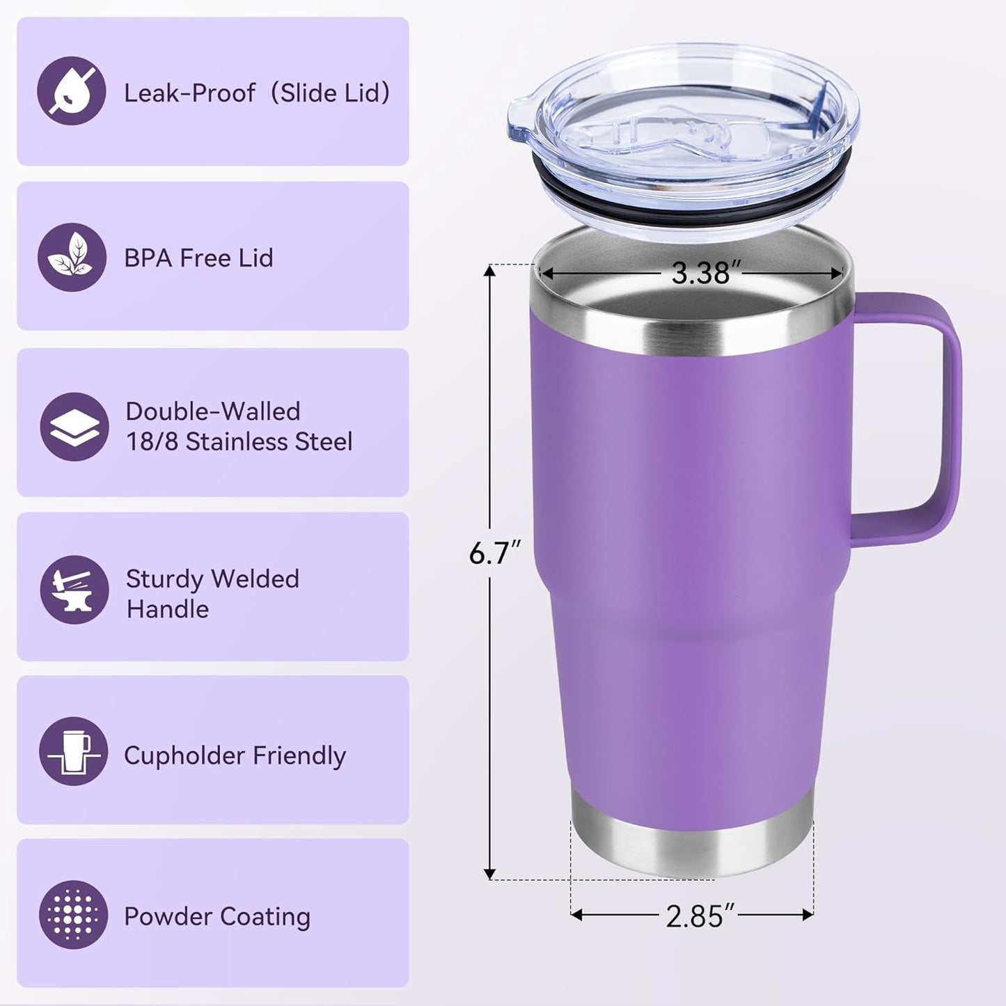20oz Tumbler with Lid, Stainless Steel Tumbler with Handle, Metal Insulated Travel Coffee Mug with Handle, Double Wall Vacuum Spill Proof Tumbler Cup, Black 1 Pack