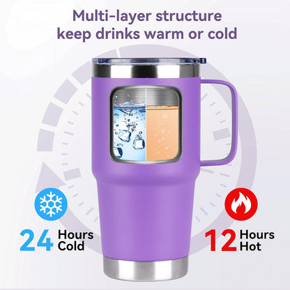 20oz Tumbler with Lid, Stainless Steel Tumbler with Handle, Metal Insulated Travel Coffee Mug with Handle, Double Wall Vacuum Spill Proof Tumbler Cup, Black 1 Pack