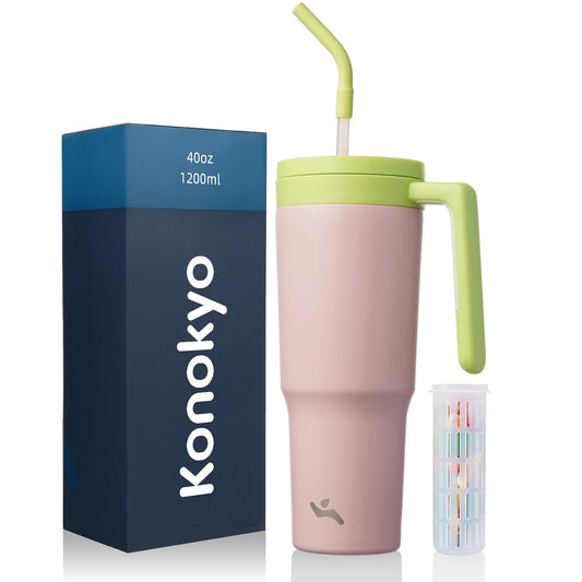 40 oz Tumbler with Handle and Straw, Insulated Water Bottle