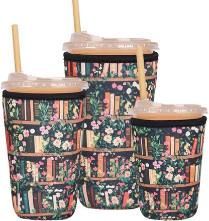 Reusable Insulated Neoprene Iced Coffee Cup Sleeve, Durable Drink Sleeve for Cold Beverages, Beverage Holder for Iced Coffee (Floral Checkers)