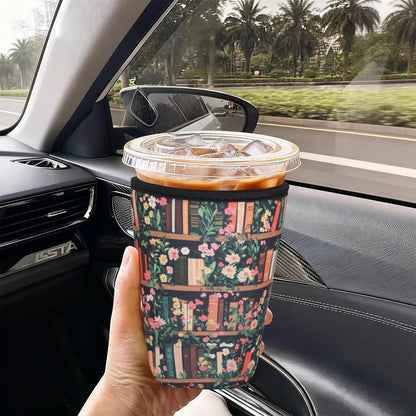 Reusable Insulated Neoprene Iced Coffee Cup Sleeve, Durable Drink Sleeve for Cold Beverages, Beverage Holder for Iced Coffee (Floral Checkers)