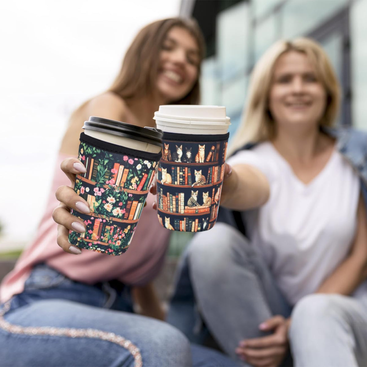 Reusable Insulated Neoprene Iced Coffee Cup Sleeve, Durable Drink Sleeve for Cold Beverages, Beverage Holder for Iced Coffee (Floral Checkers)