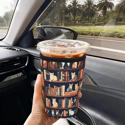 Reusable Insulated Neoprene Iced Coffee Cup Sleeve, Durable Drink Sleeve for Cold Beverages, Beverage Holder for Iced Coffee (Floral Checkers)