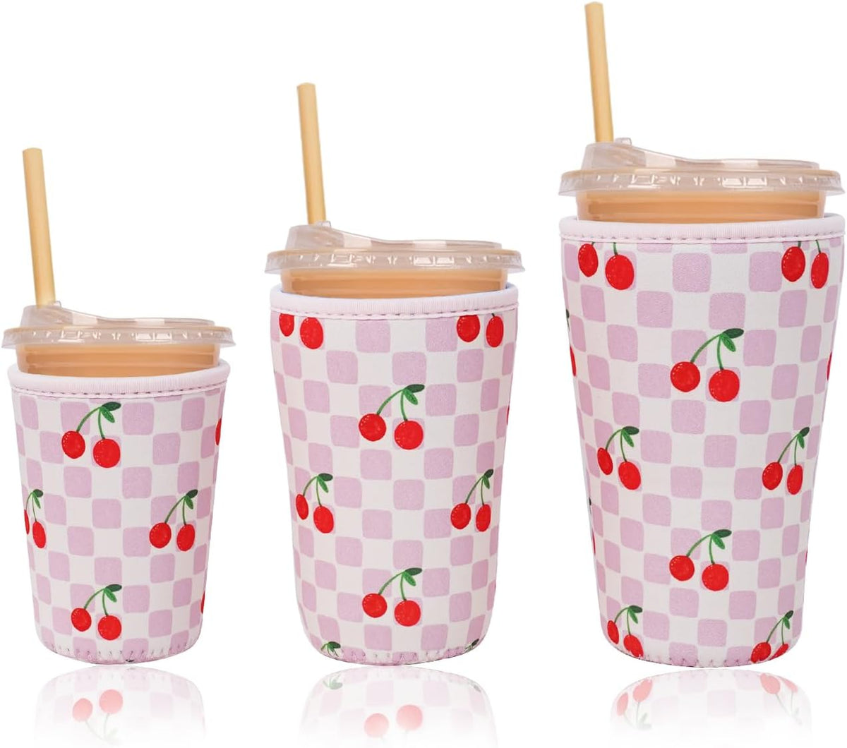 Reusable Insulated Neoprene Iced Coffee Cup Sleeve, Durable Drink Sleeve for Cold Beverages, Beverage Holder for Iced Coffee (Floral Checkers)