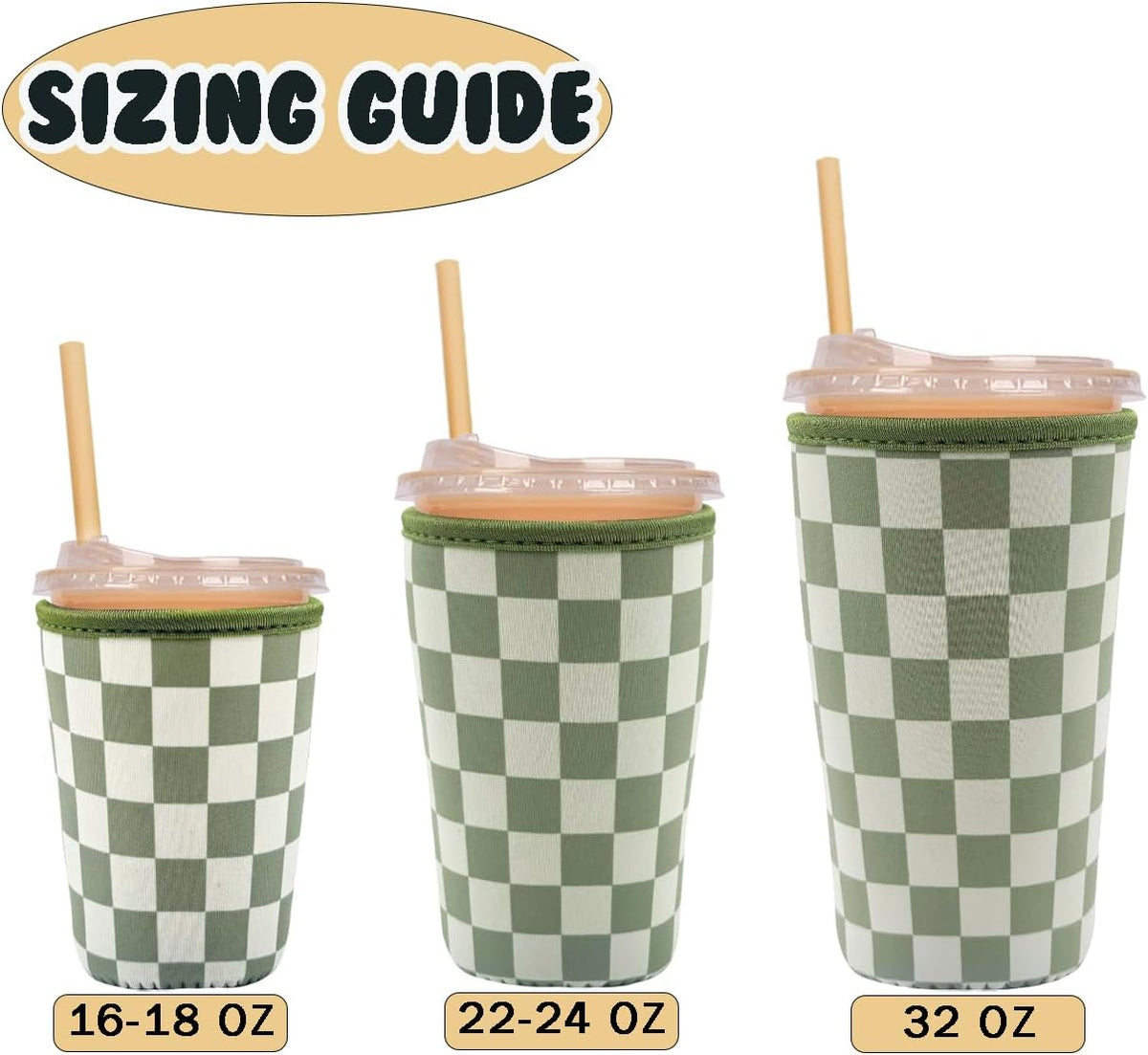 Reusable Insulated Neoprene Iced Coffee Cup Sleeve, Durable Drink Sleeve for Cold Beverages, Beverage Holder for Iced Coffee (Floral Checkers)