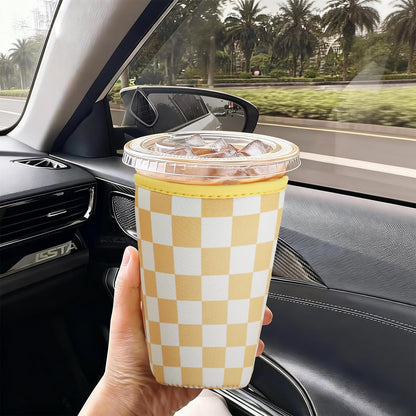 Reusable Insulated Neoprene Iced Coffee Cup Sleeve, Durable Drink Sleeve for Cold Beverages, Beverage Holder for Iced Coffee (Floral Checkers)