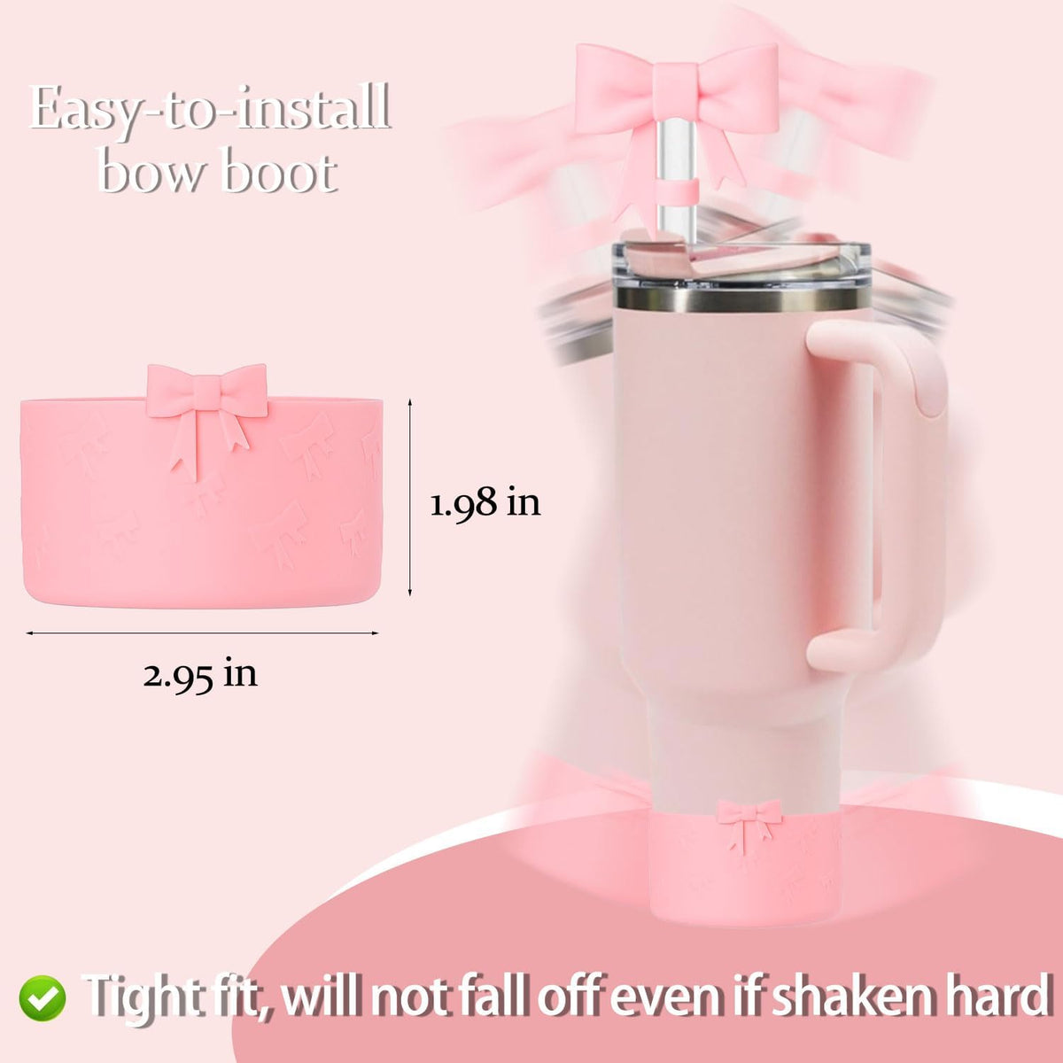 Bow Silicone Protective for Stanley Boot for 20/30/40Oz, 2 Pack for Stanley Cup Accessories Compatible 12-24Oz for Hydroflask Boot and More (Pink Set)