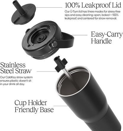 Resa 35oz 100% Leakproof Tumbler w/Handle & Straw | Flexible SoftSip Straw | Silicone Sleeve for Durability | Stainless Steel | Cup Holder & Travel Friendly Water Bottle (Java)