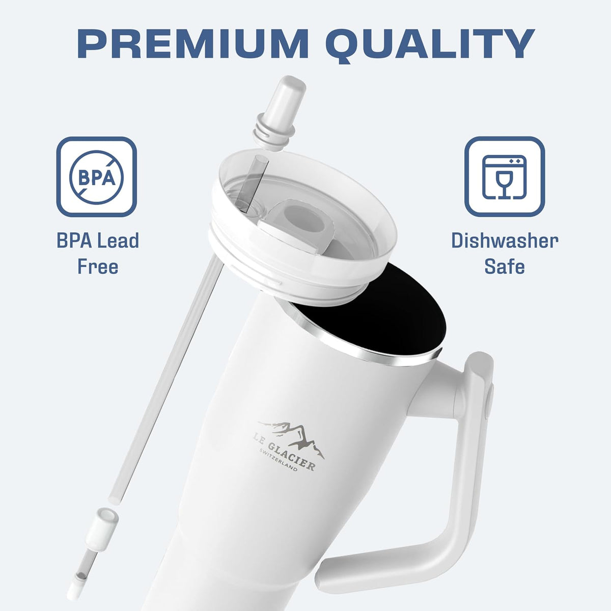 Thurston Tumbler – 40oz Stainless Steel Insulated Travel Cup with Handle & Straw Lid, Double-Wall Vacuum with All-in-One Rotational Handle & Retractable Straw for Hot & Cold Drinks (Navy)