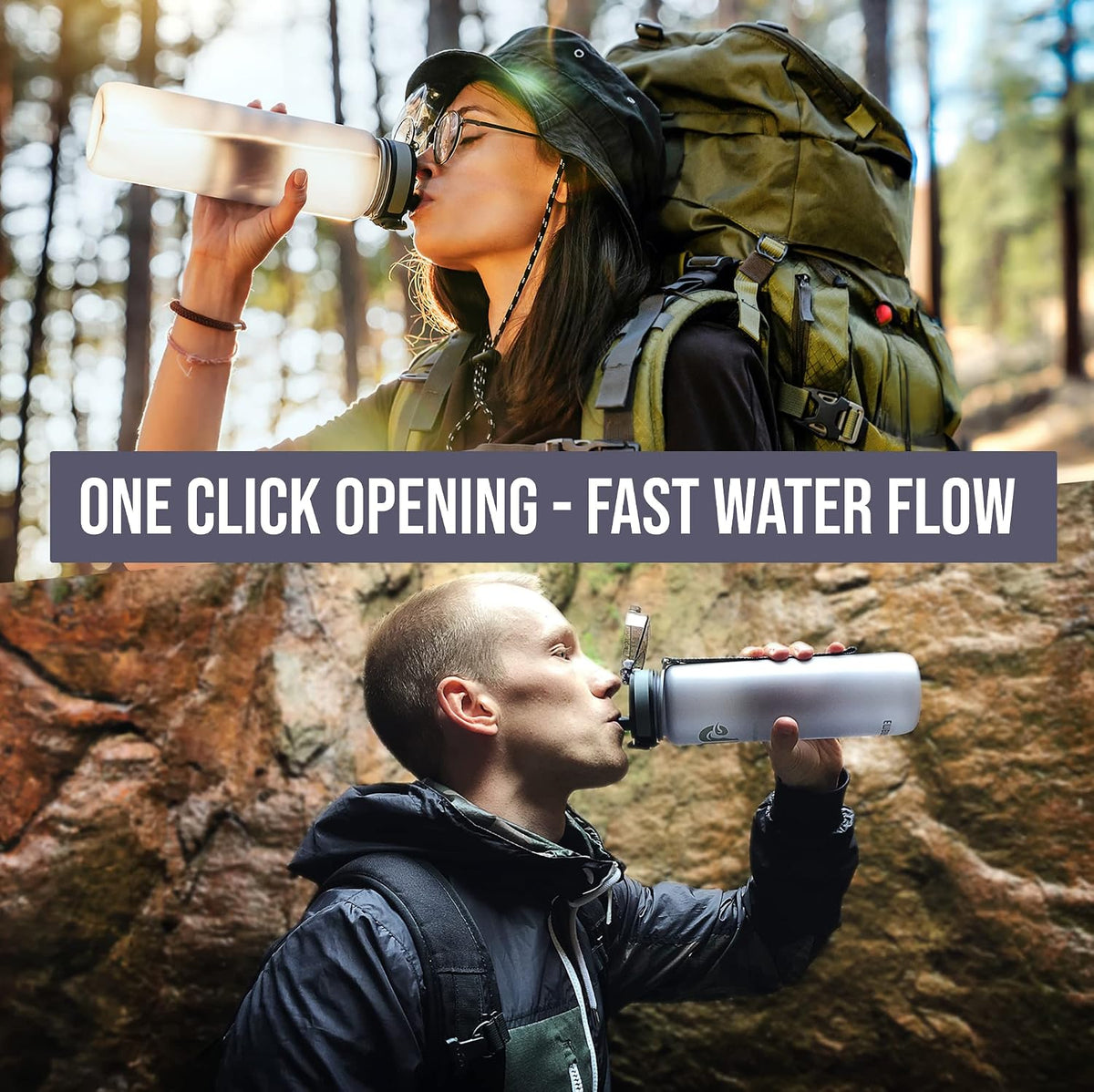 Sports Water Bottle (32oz, Gray) Fast Flow Flip Top Lid