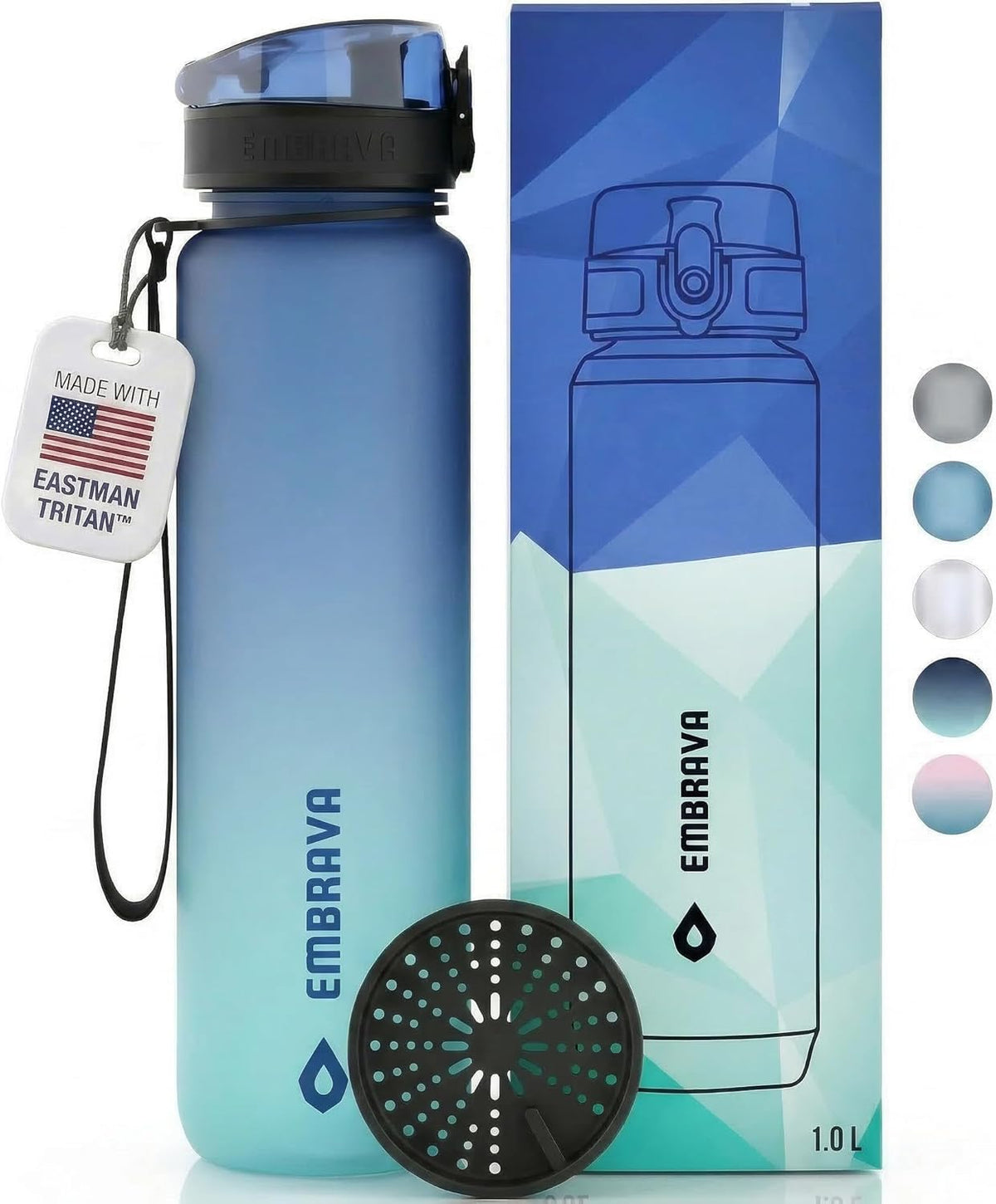 Sports Water Bottle (32oz, Gray) Fast Flow Flip Top Lid