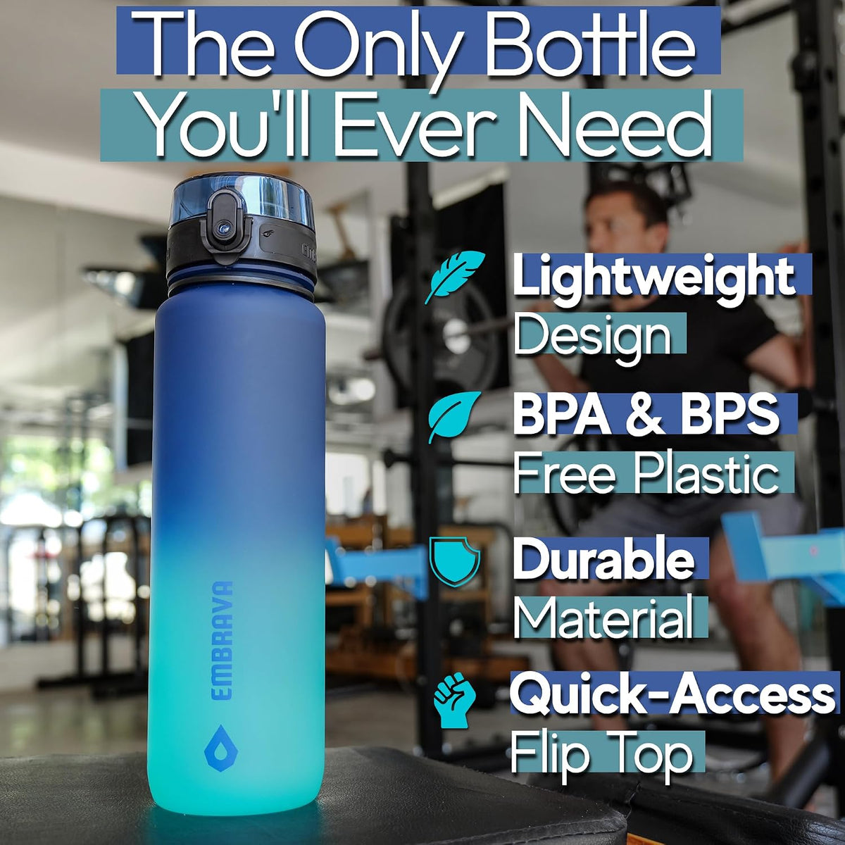 Sports Water Bottle (32oz, Gray) Fast Flow Flip Top Lid