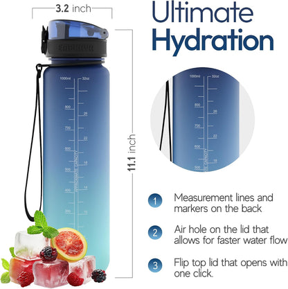 Sports Water Bottle (32oz, Gray) Fast Flow Flip Top Lid