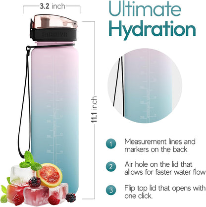 Sports Water Bottle (32oz, Gray) Fast Flow Flip Top Lid
