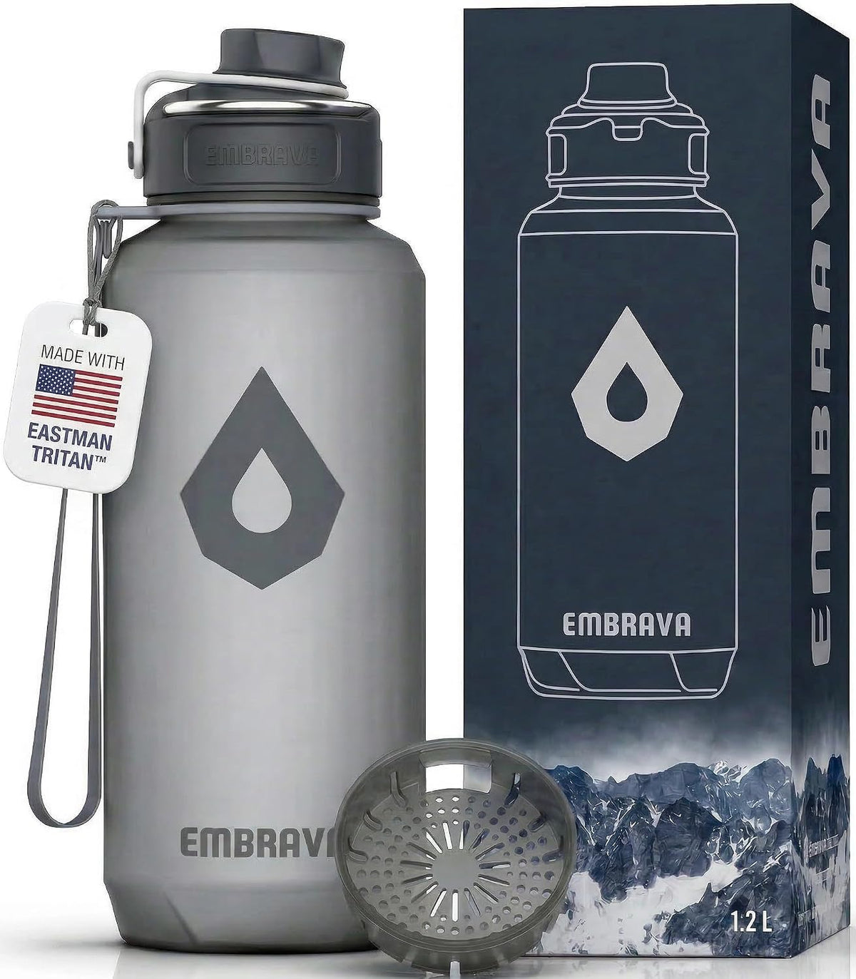 Sports Water Bottle (32oz, Gray) Fast Flow Flip Top Lid