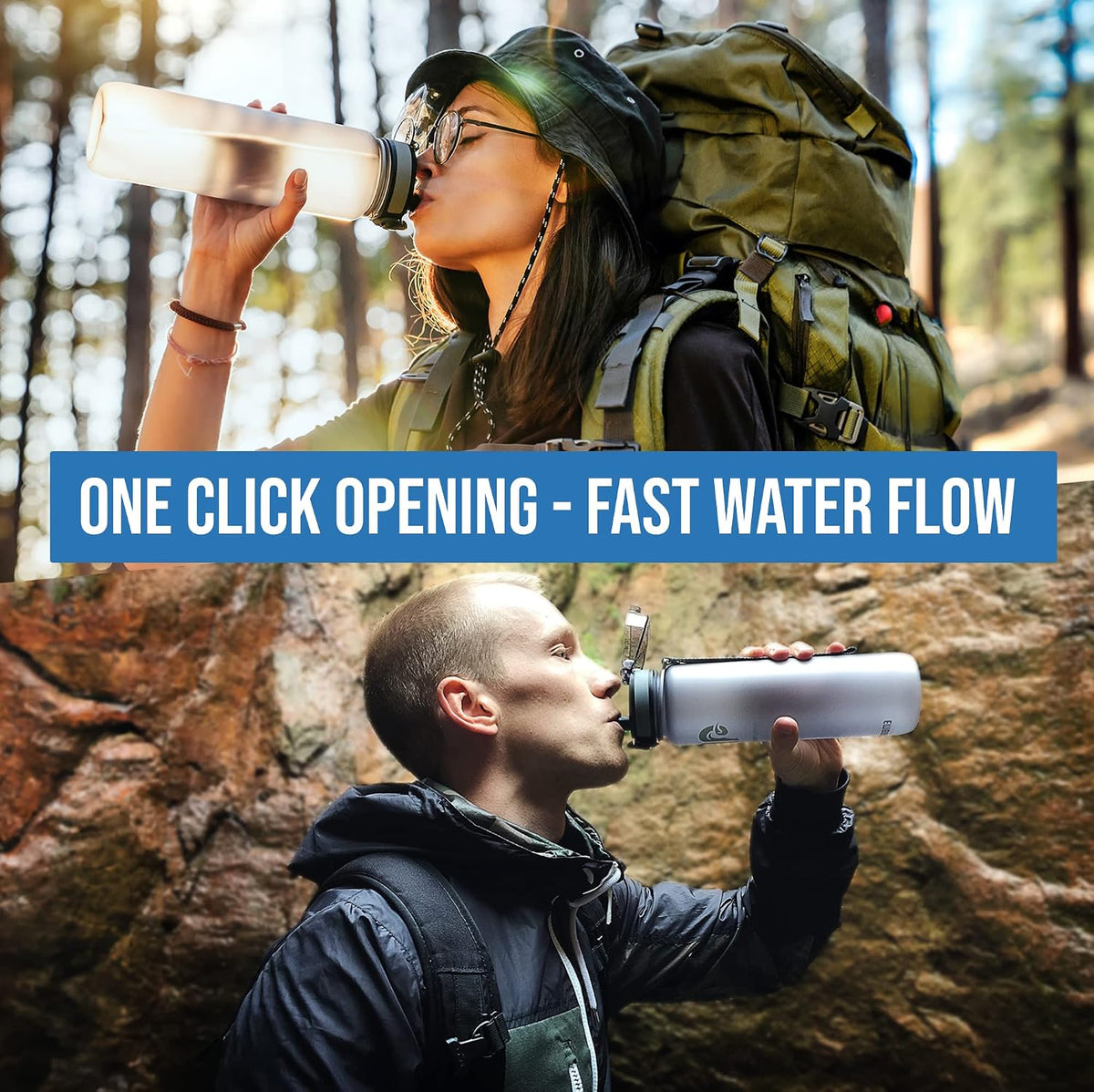Sports Water Bottle (32oz, Gray) Fast Flow Flip Top Lid
