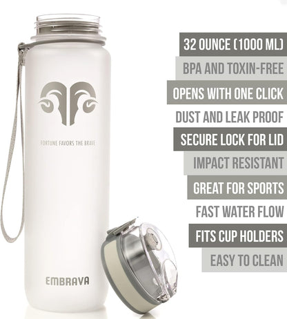 Sports Water Bottle (32oz, Gray) Fast Flow Flip Top Lid
