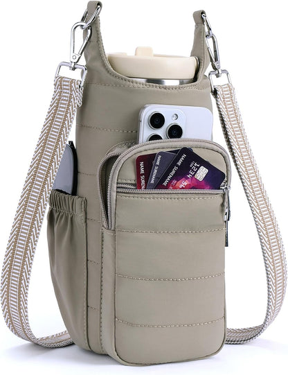 Water Bottle Bag 40 oz Crossbody Bag Insulated Carrier Purse Holder for Walking Hiking with Adjustable Strap