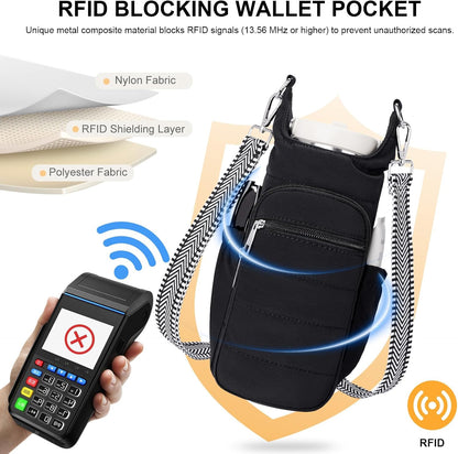 Water Bottle Bag 40 oz Crossbody Bag Insulated Carrier Purse Holder for Walking Hiking with Adjustable Strap