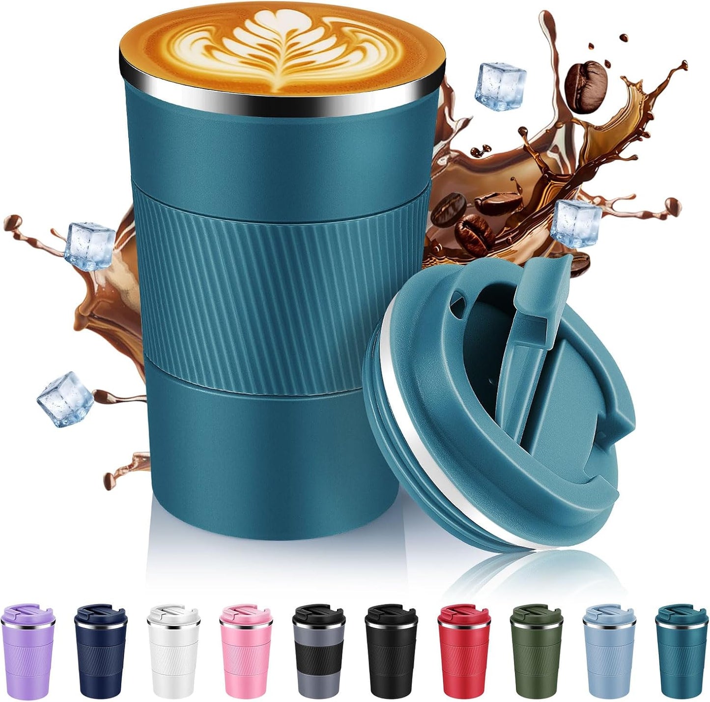 Volhoply 13 oz Stainless Steel Insulated Travel Coffee Mug with Fip Lid,Reusable Double Wall Vacuum Metal Coffee Cup,Portable to Go Leak Proof Cafe Thermal Tumbler for Hot & Cold Drinks(Gray,1)