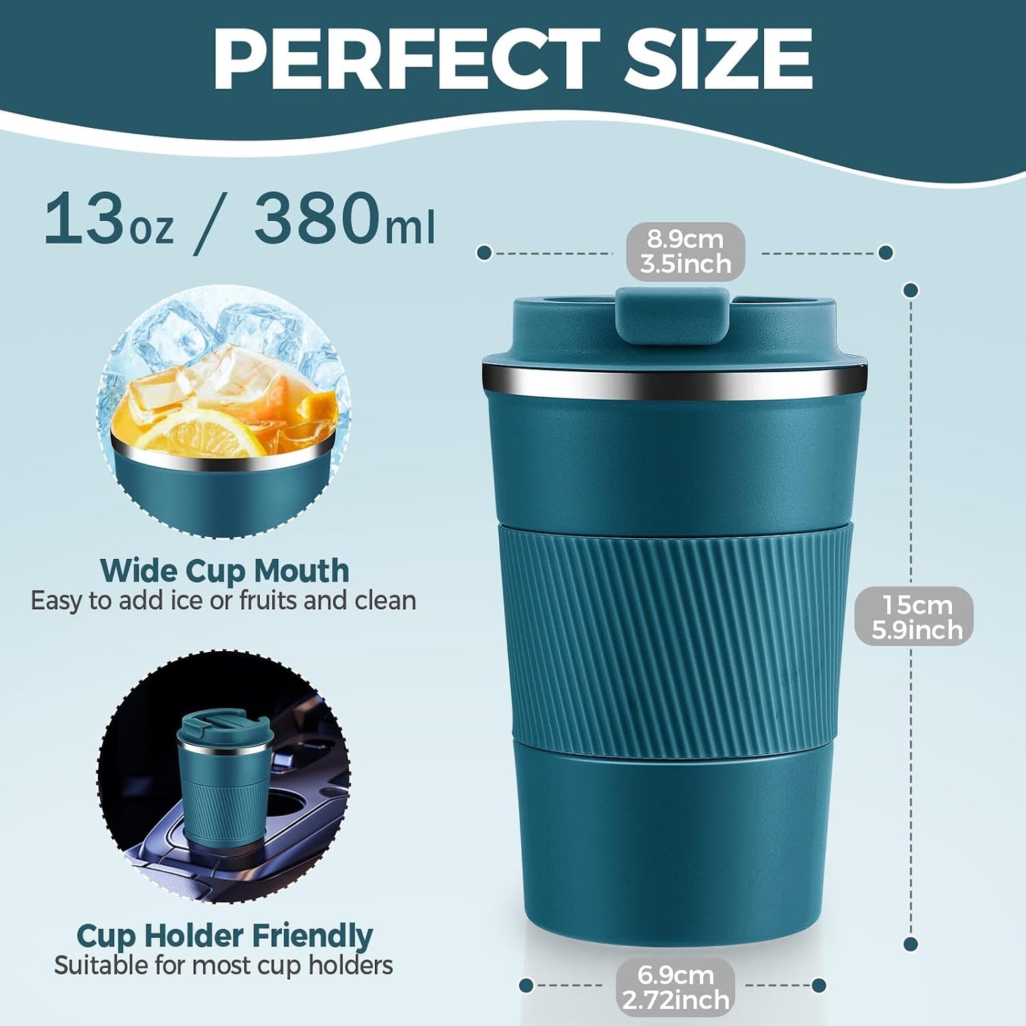 Volhoply 13 oz Stainless Steel Insulated Travel Coffee Mug with Fip Lid,Reusable Double Wall Vacuum Metal Coffee Cup,Portable to Go Leak Proof Cafe Thermal Tumbler for Hot & Cold Drinks(Gray,1)