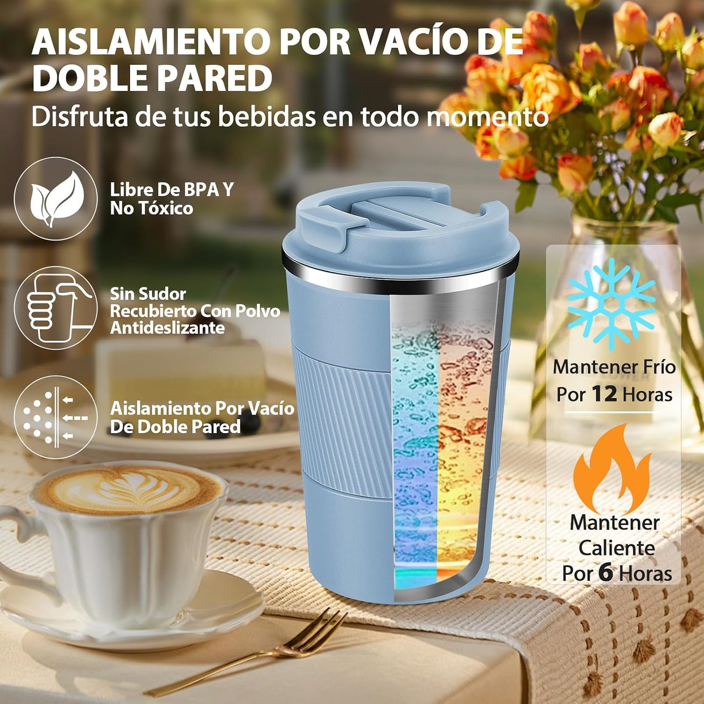 Volhoply 13 oz Stainless Steel Insulated Travel Coffee Mug with Fip Lid,Reusable Double Wall Vacuum Metal Coffee Cup,Portable to Go Leak Proof Cafe Thermal Tumbler for Hot & Cold Drinks(Gray,1)