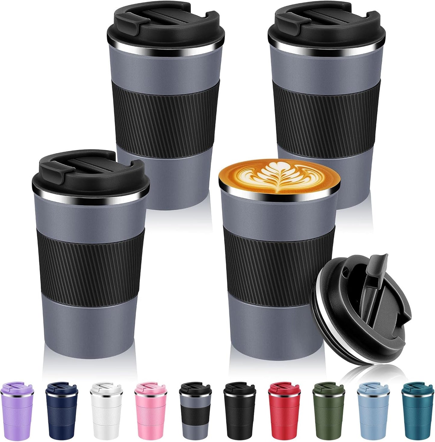 Volhoply 13 oz Stainless Steel Insulated Travel Coffee Mug with Fip Lid,Reusable Double Wall Vacuum Metal Coffee Cup,Portable to Go Leak Proof Cafe Thermal Tumbler for Hot & Cold Drinks(Gray,1)